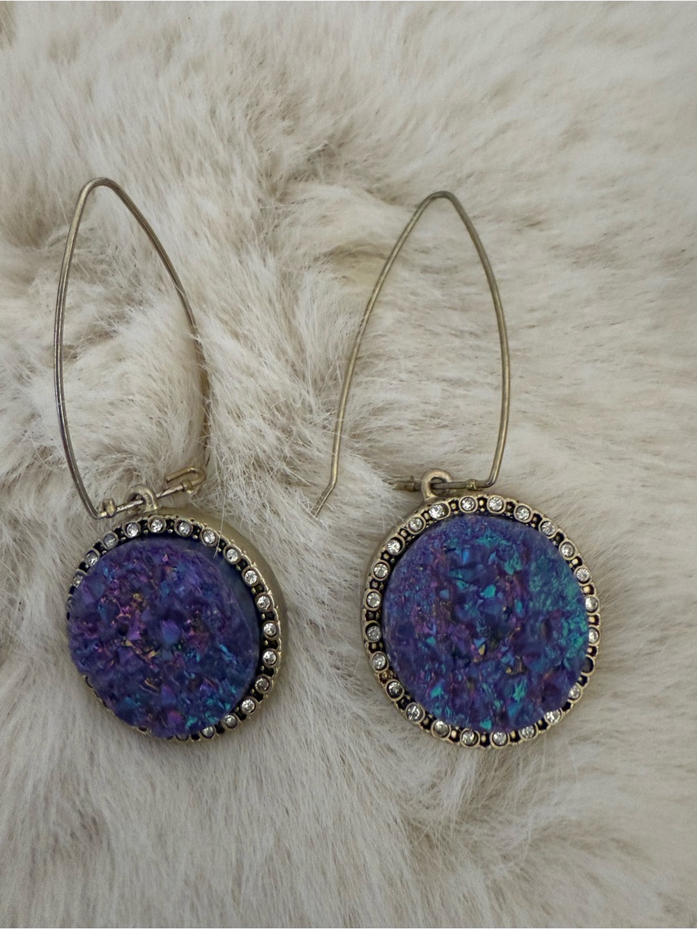 Purple Druzy Drop Earrings with Crystal Accent